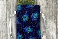 Peacock Feathers Tarot Bag/ Custom Tarot Pouch/ Keepsake Bag / Drawstring Bag / Oracle Bag / Crystal Bag / Tarot Pouch / Cosmetic Bag