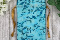 Blue Leaves Tarot Bag/ Custom Tarot Pouch/ Keepsake Bag / Drawstring Bag / Oracle Bag / Crystal Bag / Tarot Pouch / Cosmetic Bag