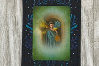 MINI Altar Cloth - Blue Leaves Moon, Traveling Altar Cloth, Portable Altar Cloth, Small Spaces Altar, Home Office Altar