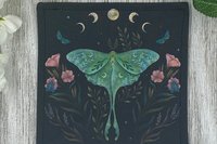 MINI Altar Cloth - Luna Moth Black, Traveling Altar Cloth, Portable Altar Cloth, Small Spaces Altar, Home Office Altar