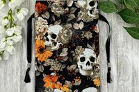 Floral Skull Tarot Bag/ Custom Tarot Pouch/ Keepsake Bag / Drawstring Bag / Oracle Bag / Crystal Bag / Tarot Pouch / Cosmetic Bag