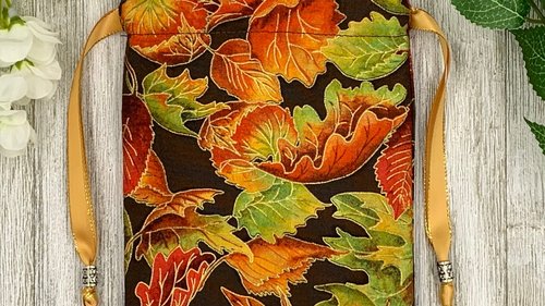 Fall Leaves Tarot Bag/ Custom Tarot Pouch/ Keepsake Bag / Drawstring Bag / Oracle Bag / Crystal Bag / Tarot Pouch / Cosmetic Bag