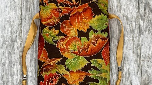 Fall Leaves Tarot Bag/ Custom Tarot Pouch/ Keepsake Bag / Drawstring Bag / Oracle Bag / Crystal Bag / Tarot Pouch / Cosmetic Bag