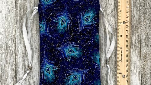 Peacock Feathers Tarot Bag/ Custom Tarot Pouch/ Keepsake Bag / Drawstring Bag / Oracle Bag / Crystal Bag / Tarot Pouch / Cosmetic Bag