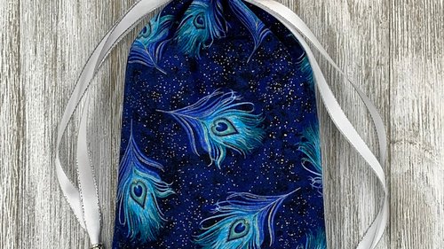 Peacock Feathers Tarot Bag/ Custom Tarot Pouch/ Keepsake Bag / Drawstring Bag / Oracle Bag / Crystal Bag / Tarot Pouch / Cosmetic Bag