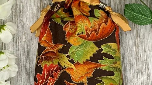 Fall Leaves Tarot Bag/ Custom Tarot Pouch/ Keepsake Bag / Drawstring Bag / Oracle Bag / Crystal Bag / Tarot Pouch / Cosmetic Bag