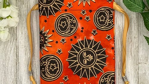 Sun Moon Stars Tarot Bag/ Custom Tarot Pouch/ Keepsake Bag / Drawstring Bag / Oracle Bag / Crystal Bag / Tarot Pouch / Cosmetic Bag