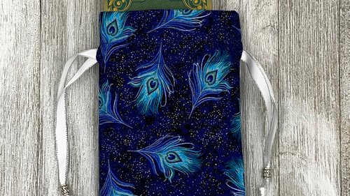 Peacock Feathers Tarot Bag/ Custom Tarot Pouch/ Keepsake Bag / Drawstring Bag / Oracle Bag / Crystal Bag / Tarot Pouch / Cosmetic Bag