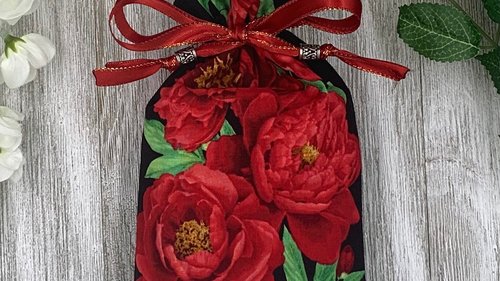Red Floral Tarot Bag/ Custom Tarot Pouch/ Keepsake Bag / Drawstring Bag / Oracle Bag / Crystal Bag / Tarot Pouch / Cosmetic Bag