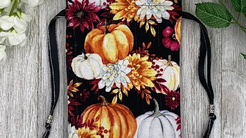 Pumpkin Floral Bag/ Custom Tarot Pouch/ Keepsake Bag / Drawstring Bag / Oracle Bag / Crystal Bag / Tarot Pouch / Cosmetic Bag