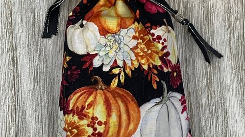 Pumpkin Floral Bag/ Custom Tarot Pouch/ Keepsake Bag / Drawstring Bag / Oracle Bag / Crystal Bag / Tarot Pouch / Cosmetic Bag