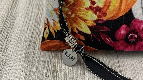 Pumpkin Floral Bag/ Custom Tarot Pouch/ Keepsake Bag / Drawstring Bag / Oracle Bag / Crystal Bag / Tarot Pouch / Cosmetic Bag