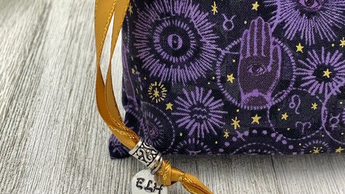 Witchy Zodiac Hamsa Tarot Bag/ Custom Tarot Pouch/ Keepsake Bag / Drawstring Bag / Oracle Bag / Crystal Bag / Tarot Pouch / Cosmetic Bag