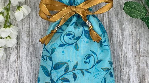 Blue Leaves Tarot Bag/ Custom Tarot Pouch/ Keepsake Bag / Drawstring Bag / Oracle Bag / Crystal Bag / Tarot Pouch / Cosmetic Bag