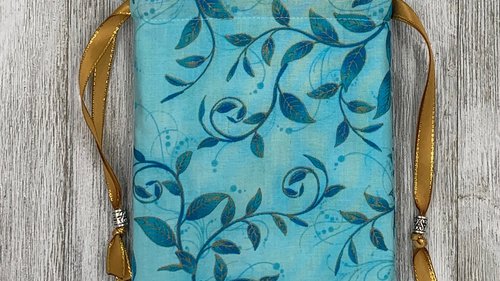 Blue Leaves Tarot Bag/ Custom Tarot Pouch/ Keepsake Bag / Drawstring Bag / Oracle Bag / Crystal Bag / Tarot Pouch / Cosmetic Bag