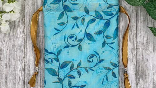 Blue Leaves Tarot Bag/ Custom Tarot Pouch/ Keepsake Bag / Drawstring Bag / Oracle Bag / Crystal Bag / Tarot Pouch / Cosmetic Bag