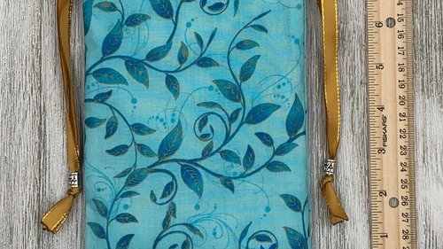 Blue Leaves Tarot Bag/ Custom Tarot Pouch/ Keepsake Bag / Drawstring Bag / Oracle Bag / Crystal Bag / Tarot Pouch / Cosmetic Bag