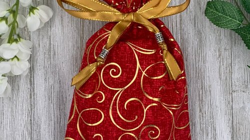 Gold Scrolls Tarot Bag/ Custom Tarot Pouch/ Keepsake Bag / Drawstring Bag / Oracle Bag / Crystal Bag / Tarot Pouch / Cosmetic Bag