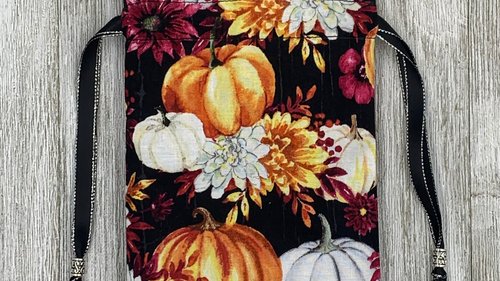 Pumpkin Floral Bag/ Custom Tarot Pouch/ Keepsake Bag / Drawstring Bag / Oracle Bag / Crystal Bag / Tarot Pouch / Cosmetic Bag