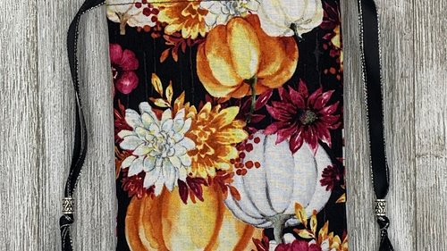 Pumpkin Floral Bag/ Custom Tarot Pouch/ Keepsake Bag / Drawstring Bag / Oracle Bag / Crystal Bag / Tarot Pouch / Cosmetic Bag