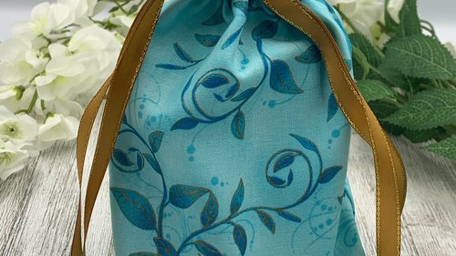 Blue Leaves Tarot Bag/ Custom Tarot Pouch/ Keepsake Bag / Drawstring Bag / Oracle Bag / Crystal Bag / Tarot Pouch / Cosmetic Bag