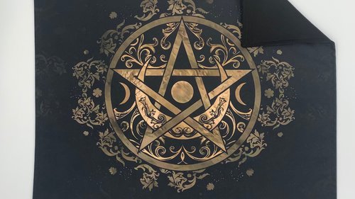 Triple Moon Pentacle Altar Cloth, Tarot Cloth, Altar Decor, Double Sided Altar Cloth, Wall Hanging, Dice Mat, Centerpiece