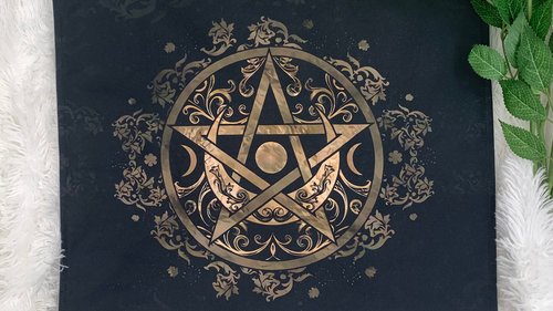 Triple Moon Pentacle Altar Cloth, Tarot Cloth, Altar Decor, Double Sided Altar Cloth, Wall Hanging, Dice Mat, Centerpiece