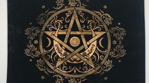 Triple Moon Pentacle Altar Cloth, Tarot Cloth, Altar Decor, Double Sided Altar Cloth, Wall Hanging, Dice Mat, Centerpiece