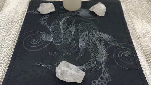MINI Altar Cloth - Koi Fish, Tarot Cloth, Traveling Altar Cloth, Portable Altar Cloth, Small Spaces Altar, Home Office Altar