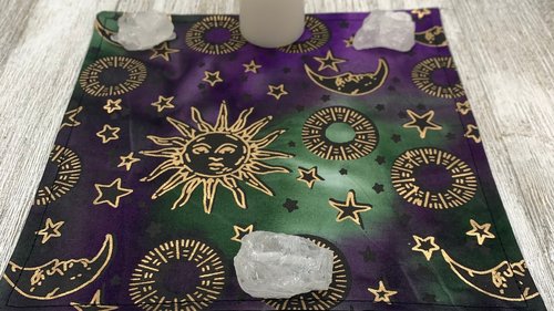 MINI Altar Cloth - Sun Moon, Tarot Cloth, Traveling Altar Cloth, Portable Altar Cloth, Small Spaces Altar, Home Office Altar