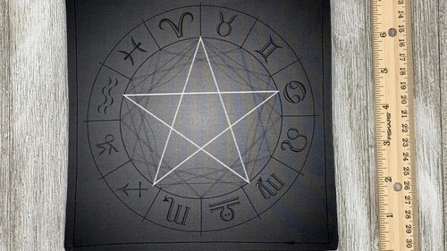 MINI Altar Cloth - Zodiac Pentacle, Tarot Cloth, Traveling Altar Cloth, Portable Altar Cloth, Small Spaces Altar, Home Office Altar