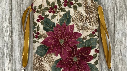 Poinsettia Tarot Bag/ Custom Tarot Pouch/ Keepsake Bag / Drawstring Bag / Oracle Bag / Crystal Bag / Tarot Pouch / Cosmetic Bag