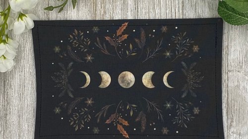 MINI Altar Cloth - Leaves Lunar Phase, Traveling Altar Cloth, Portable Altar Cloth, Small Spaces Altar, Home Office Altar