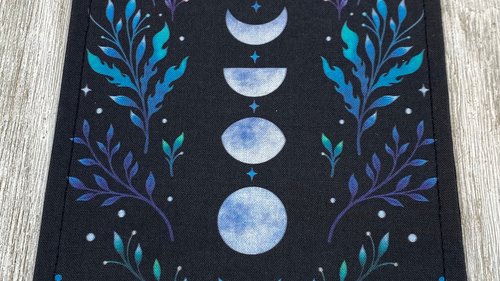 MINI Altar Cloth - Blue Leaves Moon, Traveling Altar Cloth, Portable Altar Cloth, Small Spaces Altar, Home Office Altar