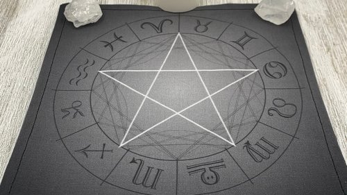 MINI Altar Cloth - Zodiac Pentacle, Tarot Cloth, Traveling Altar Cloth, Portable Altar Cloth, Small Spaces Altar, Home Office Altar