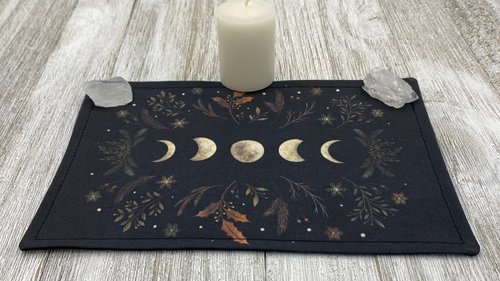 MINI Altar Cloth - Leaves Lunar Phase, Traveling Altar Cloth, Portable Altar Cloth, Small Spaces Altar, Home Office Altar