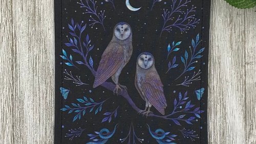 MINI Altar Cloth - Owls, Traveling Altar Cloth, Portable Altar Cloth, Small Spaces Altar, Home Office Altar