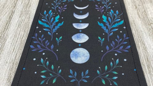 MINI Altar Cloth - Blue Leaves Moon, Traveling Altar Cloth, Portable Altar Cloth, Small Spaces Altar, Home Office Altar