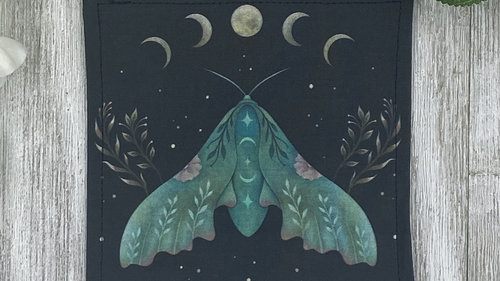MINI Altar Cloth - Luna Moth Black, Traveling Altar Cloth, Portable Altar Cloth, Small Spaces Altar, Home Office Altar