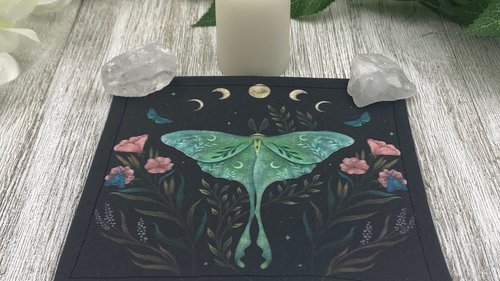 MINI Altar Cloth - Luna Moth Black, Traveling Altar Cloth, Portable Altar Cloth, Small Spaces Altar, Home Office Altar