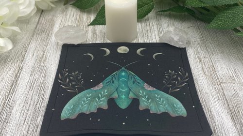 MINI Altar Cloth - Luna Moth Black, Traveling Altar Cloth, Portable Altar Cloth, Small Spaces Altar, Home Office Altar