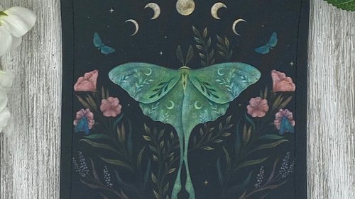 MINI Altar Cloth - Luna Moth Black, Traveling Altar Cloth, Portable Altar Cloth, Small Spaces Altar, Home Office Altar