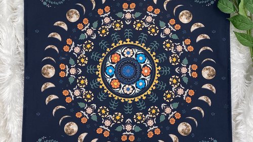 Moon Phase Floral Altar Cloth, Tarot Cloth, Altar Decor, Double Sided Altar Cloth, Wall Hanging, Dice Mat, Centerpiece