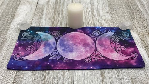 MINI Altar Cloth - Triple Moon, Traveling Altar Cloth, Portable Altar Cloth, Small Spaces Altar, Home Office Altar