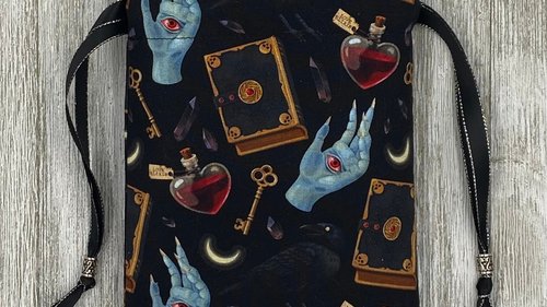 Witchy Eye Raven Tarot Bag/ Custom Tarot Pouch/ Keepsake Bag / Drawstring Bag / Oracle Bag / Crystal Bag / Tarot Pouch / Cosmetic Bag