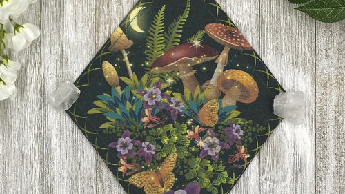 MINI Altar Cloth - Mushroom Garden, Traveling Altar Cloth, Portable Altar Cloth, Small Spaces Altar, Home Office Altar