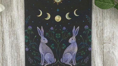 MINI Altar Cloth - Rabbits, Traveling Altar Cloth, Portable Altar Cloth, Small Spaces Altar, Home Office Altar