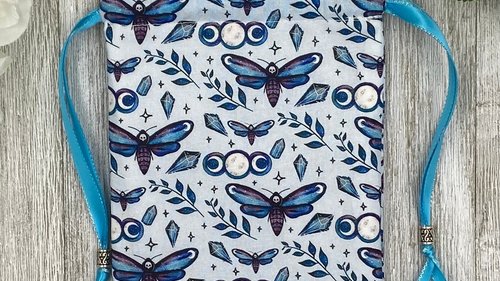 Moth Triple Moon Tarot Bag/ Custom Tarot Pouch/ Keepsake Bag / Drawstring Bag / Oracle Bag / Crystal Bag / Tarot Pouch / Cosmetic Bag