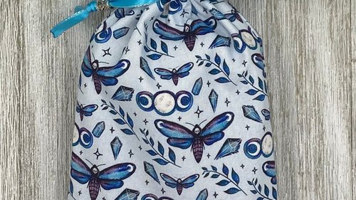 Moth Triple Moon Tarot Bag/ Custom Tarot Pouch/ Keepsake Bag / Drawstring Bag / Oracle Bag / Crystal Bag / Tarot Pouch / Cosmetic Bag