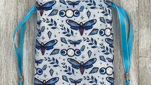 Moth Triple Moon Tarot Bag/ Custom Tarot Pouch/ Keepsake Bag / Drawstring Bag / Oracle Bag / Crystal Bag / Tarot Pouch / Cosmetic Bag